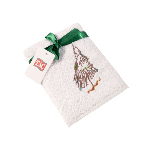 TAC Подарочное полотенце махровое NEW YEAR 50x90, GREEN CHRISTMAS TREE белое